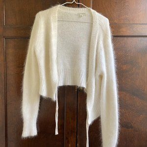 Banana Republic White Angora  Cardigan Sweater with Ribbon Tie